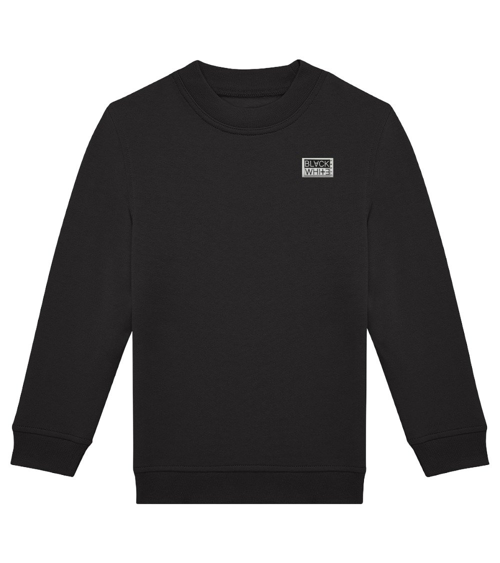 Kid's Origin Patch Organic Sweatshirt Black with Woven Brand Label on Chest