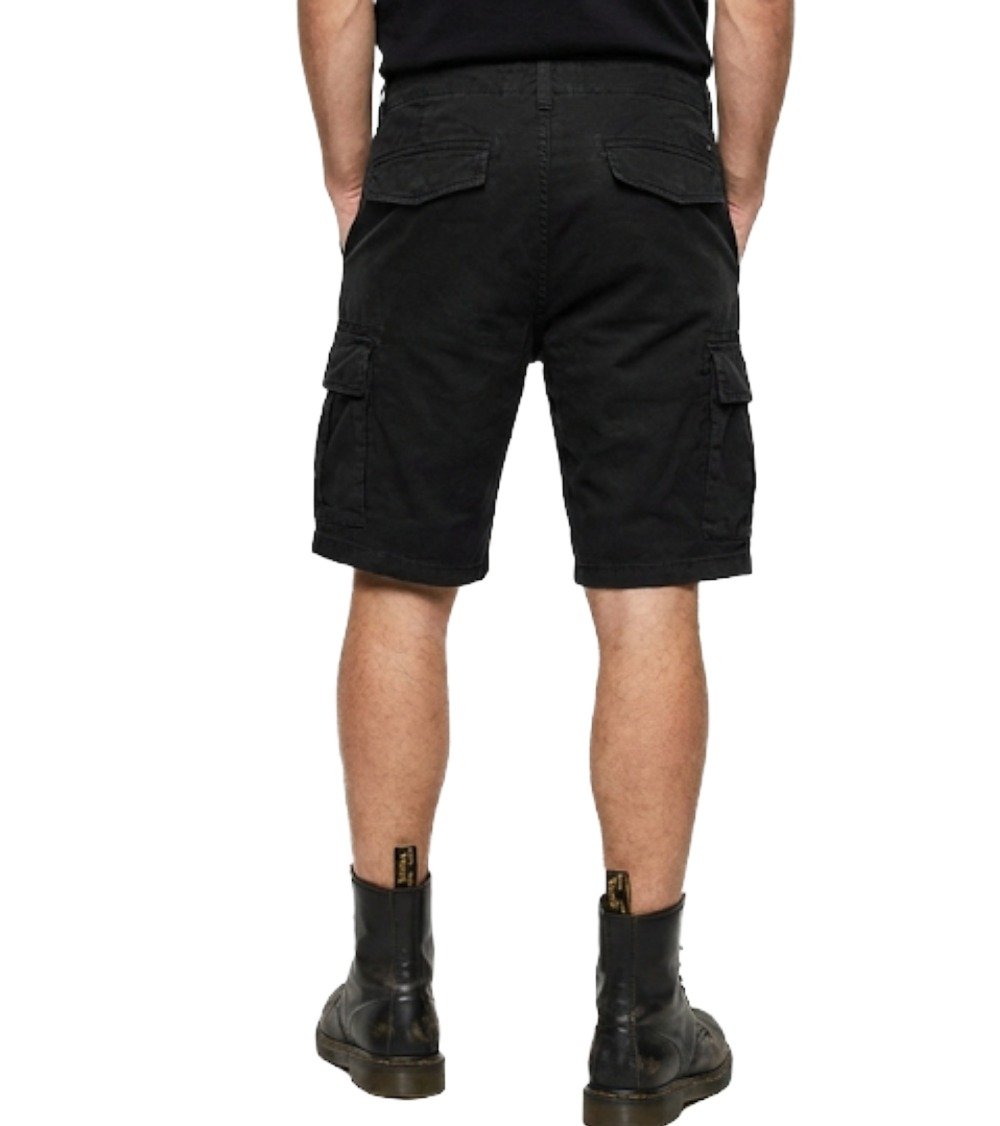 Rear view of Men's Urban Cargo Shorts in black, featuring two back flap pockets and tonal stitching details.