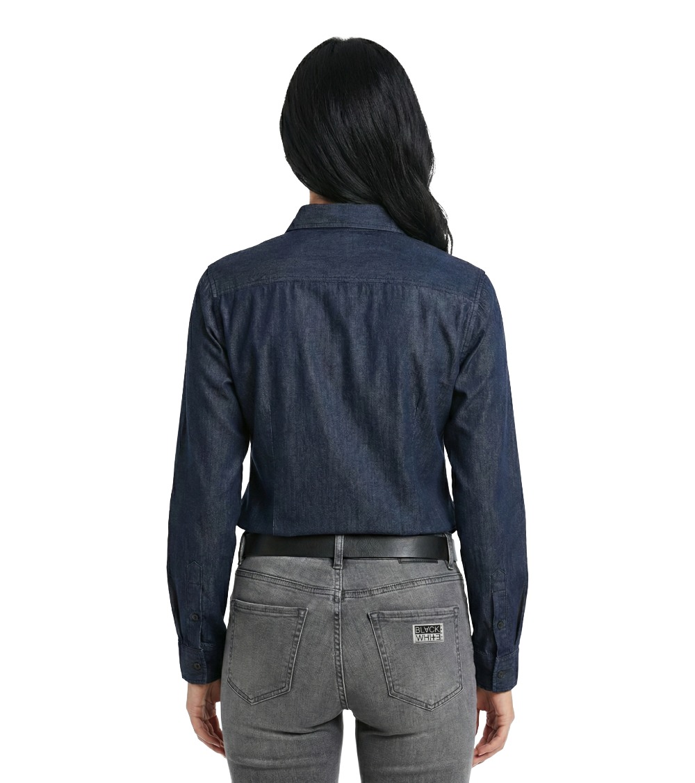 Zoe women's back denim blue shirt in indigo with contrast stitching