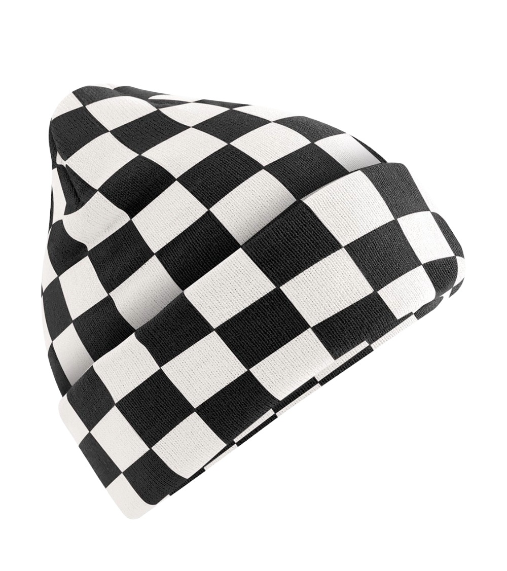 The Checkmate Cuffed Beanie - Black:White UCB1-front