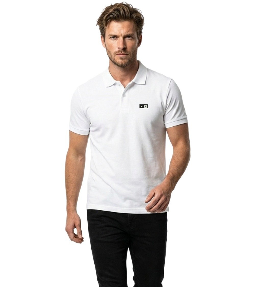 Close Up Detail of BWJ Men's Soho Organic Polo White - Texture and Collar of Organic Polo Shirt for Men