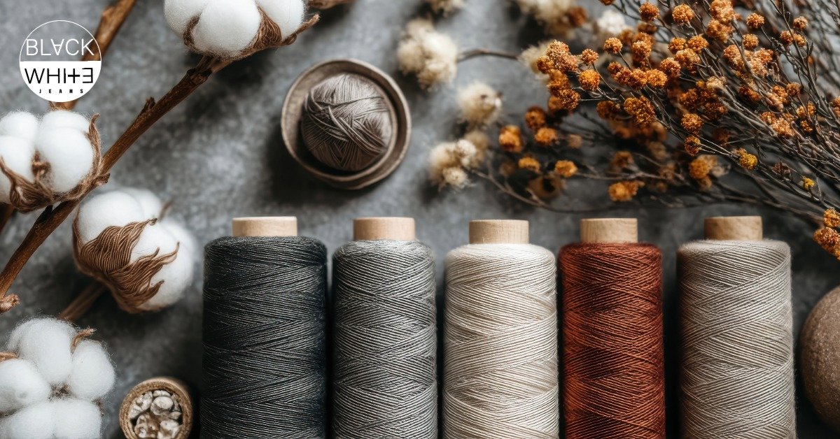 Raw Cotton Bolls and Natural Thread Spools - Benefits of Organic Cotton Clothing and Sustainable Textiles by Black White Jeans